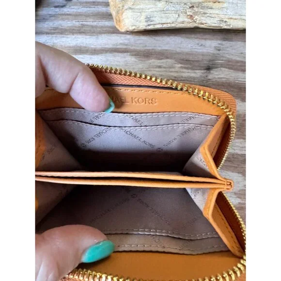 Michael Kors Leather Snake Embossed Compact Wallet With Zip Closure & Card Slots - Picture 3 of 4